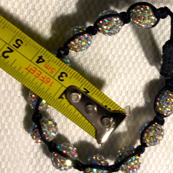 RARE FIND!!  Rhinestone Shamballa Bracelet with Black Cord - Picture 7 of 8